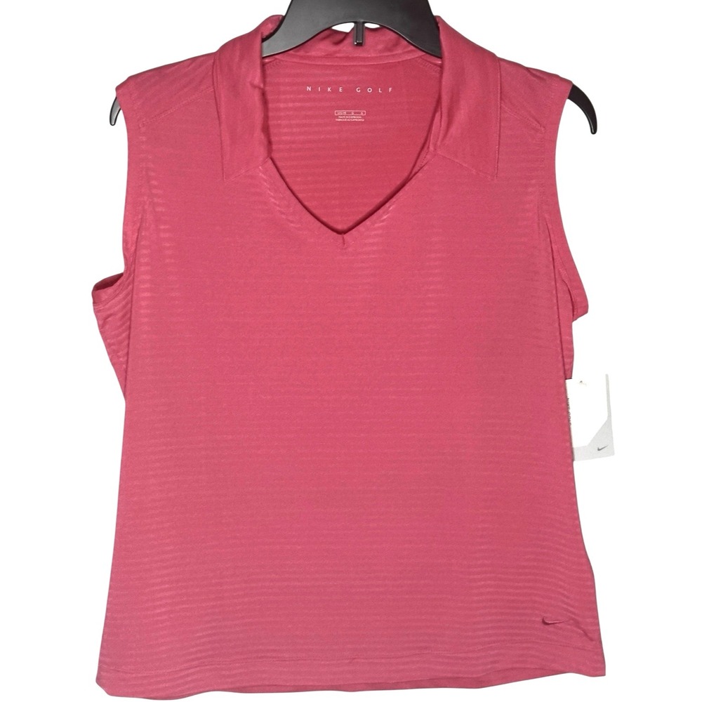 Nike Golf Sleeveless Polo Women's Large Pink Athletic Golf Shirt NWT Stretch Top